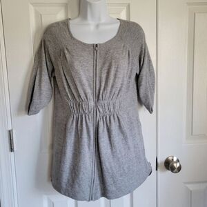 Anthropologie Moth gray‎ zip up cinched waist lightweight sweater small